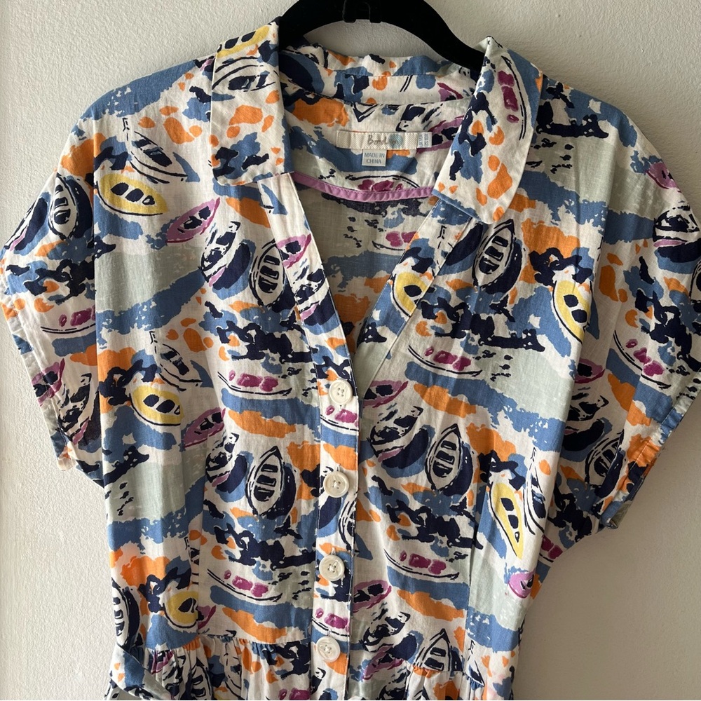 Boden• Retro Rowboats Cotton Linen Belted Fit & Flare Shirt Dress•Size 10 - Picture 9 of 16